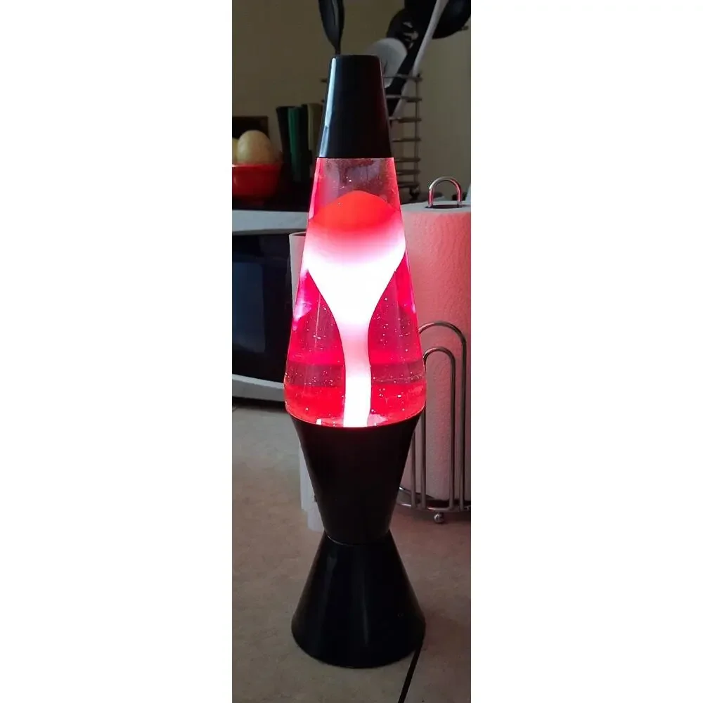 Vintage Lava Lite Lamp Black Base Yellow Wax Purple Glow Retro Motion Light 14